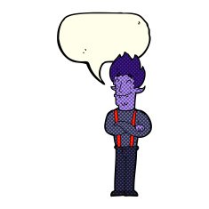 cartoon happy vampire man with speech bubble N16