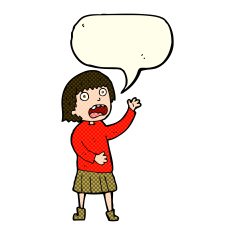 cartoon stressed out woman with speech bubble N12