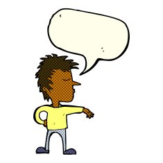 cartoon man making camp gesture with speech bubble N14