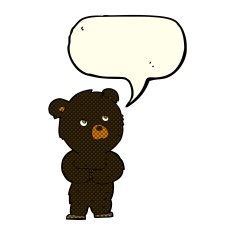 cartoon black bear cub with speech bubble N33