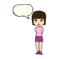 cartoon woman standing with speech bubble N11