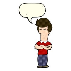 cartoon man with folded arms speech bubble N14