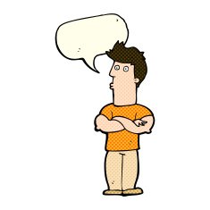 cartoon man with folded arms speech bubble N15