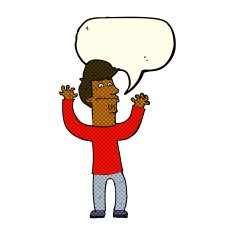 cartoon nervous man with speech bubble N73