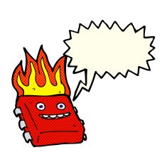 cartoon red hot computer chip with speech bubble N3