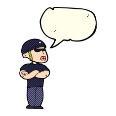 cartoon security guard with speech bubble N5