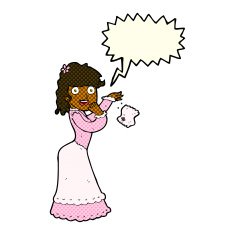 cartoon victorian woman dropping handkerchief with speech bubble N6