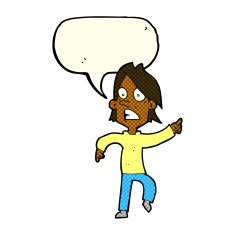 cartoon worried man pointing with speech bubble N18