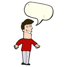 cartoon grinning man with speech bubble N45