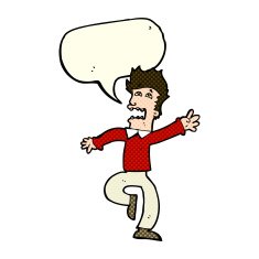 cartoon man panicking with speech bubble N30