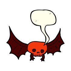 cartoon spooky skull bat with speech bubble N3