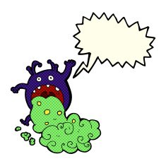 cartoon gross monster being sick with speech bubble N6