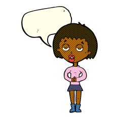 cartoon bored woman waiting with speech bubble N6