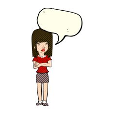 cartoon woman standing with speech bubble N12