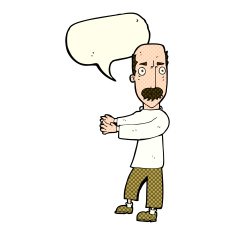 cartoon balding man explaining with speech bubble N6