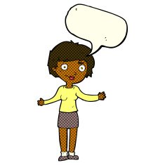cartoon confused woman with speech bubble N45
