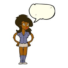 cartoon pretty woman with speech bubble N150