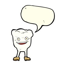 cartoon happy tooth character with speech bubble N3