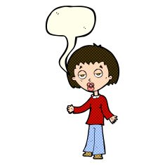 cartoon tired woman with speech bubble N16