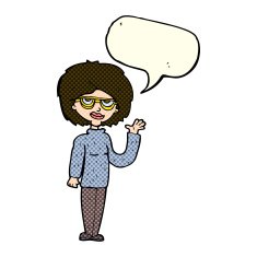 cartoon woman waving with speech bubble N182