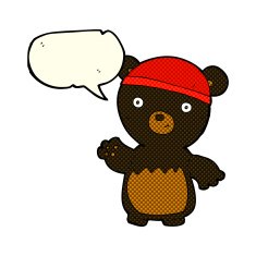 cartoon black bear wearing hat with speech bubble N3