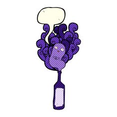 cartoon ghost in bottle with speech bubble N5