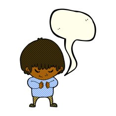 cartoon shy boy with speech bubble N11