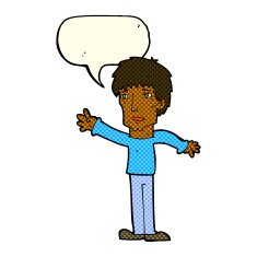 cartoon worried man reaching out with speech bubble N11