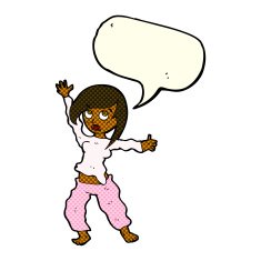cartoon frightened woman with speech bubble N17