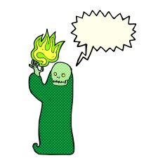 cartoon waving halloween ghoul with speech bubble N6