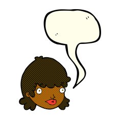 cartoon female face with surprised expression speech bubble N12