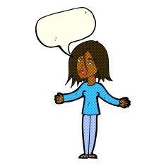 cartoon woman shrugging shoulders with speech bubble N273