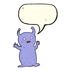 cartoon funny little alien with speech bubble N6
