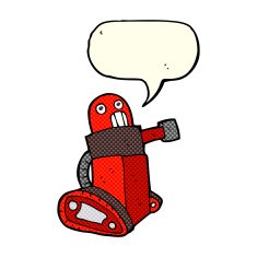 cartoon tank robot with speech bubble N6