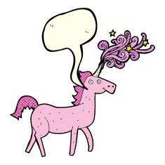 cartoon magical unicorn with speech bubble N2