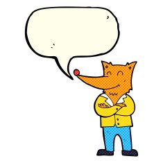 cartoon fox in shirt with speech bubble N3