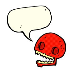 cartoon spooky skull with speech bubble N81