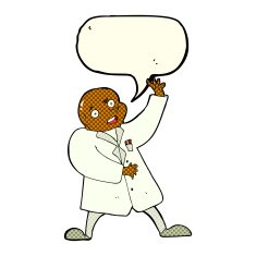 cartoon mad scientist with speech bubble N6