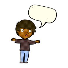 cartoon worried boy with speech bubble N17