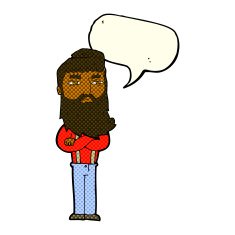 cartoon serious man with beard speech bubble N11