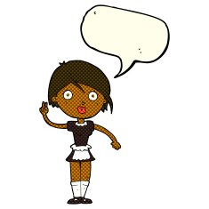 cartoon waitress making hand gesture with speech bubble N6