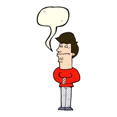 cartoon nervous man with speech bubble N75