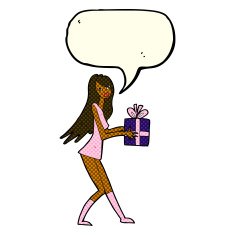 cartoon fashion girl with present speech bubble N6