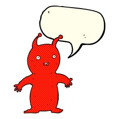 cartoon happy little alien with speech bubble N6