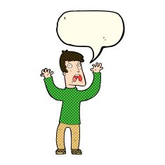 cartoon frightened man with speech bubble N43