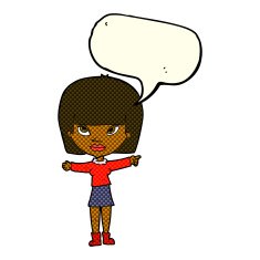 cartoon woman pointing with speech bubble N118