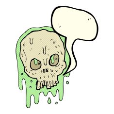 cartoon slimy skull with speech bubble N3
