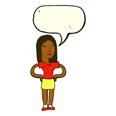 cartoon woman with hands on hips speech bubble N120