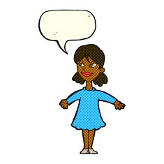 cartoon woman with open arms speech bubble N57