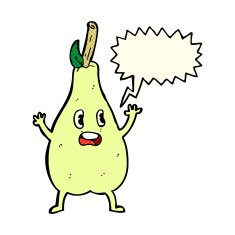 cartoon frightened pear with speech bubble N5